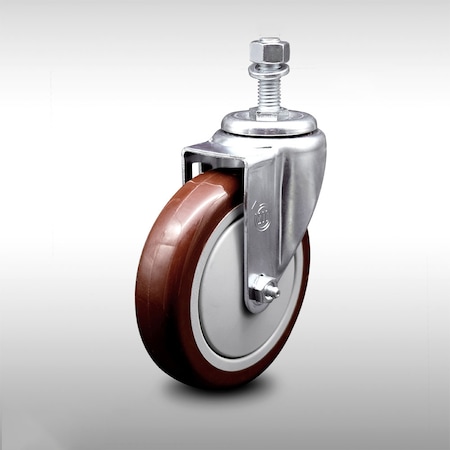 Service Caster 5 Inch SS Maroon Polyurethane Wheel Swivel 1/2 Inch Threaded Stem Caster SCC SCC-SSTS20S514-PPUB-MRN-121315